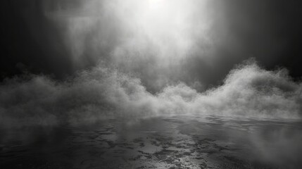 Fototapeta premium Smoke black ground fog cloud floor mist background steam dust dark white horror overlay. Ground smoke haze night black water atmosphere 3d magic spooky smog texture isolated transparent effect circle