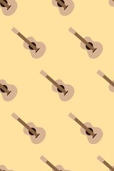 seamless pattern guitar with wooden guitar icon on white background.