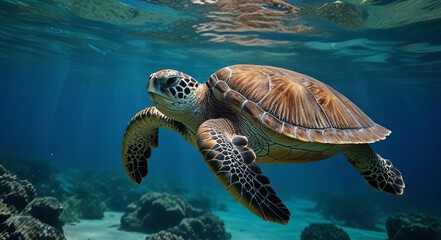 Obraz premium green sea turtle swimming