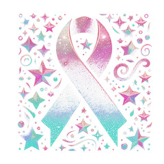 Breast cancer awareness holo glitter stars ribbon women