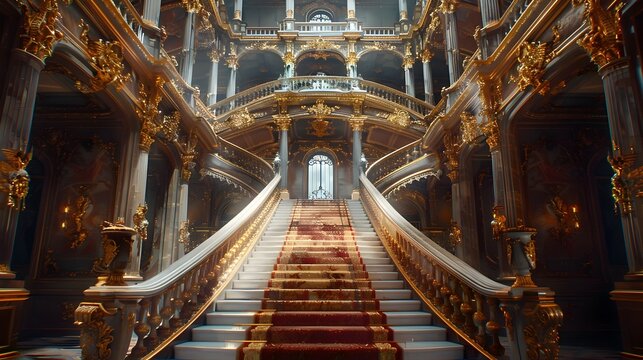 Magnificent Marble Staircase Leads to Opulent Grandeur in Historic Palace