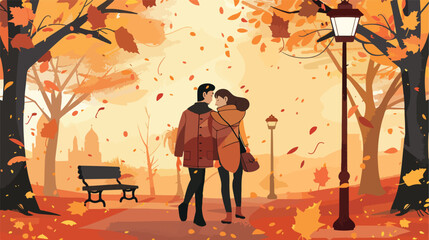 Loving young couple on romantic date in autumn park Vector