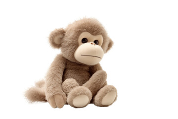 Whimsical Stuffed Monkey Relaxing on White Canvas. On a White or Clear Surface PNG Transparent Background.