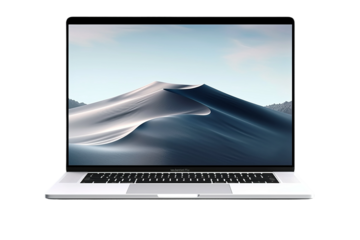 The Digital Canvas: A Laptops Illuminated Dance on the White Table. On a White or Clear Surface PNG Transparent Background.