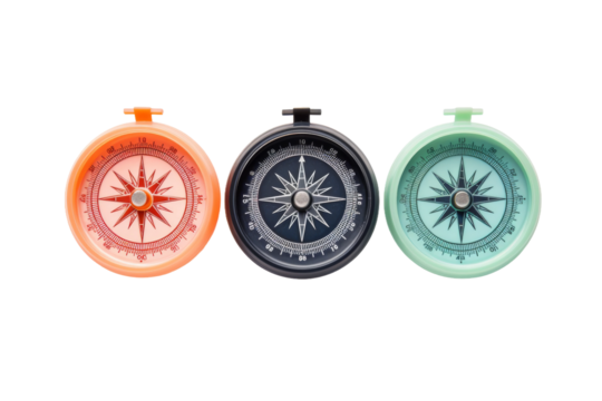 Trio of Rainbow Navigators. On a White or Clear Surface PNG Transparent Background.