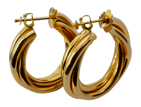 Gold hoop earrings, cut out - stock png.