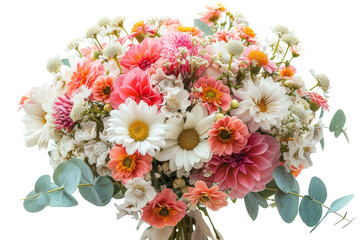 wedding bouquet isolated on transparent background With clipping path. cut out. 3d render . Fresh, lush bouquet of colorful flowers