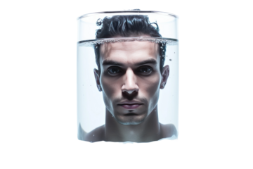 The Man Behind the Glass Reflection. On a White or Clear Surface PNG Transparent Background.