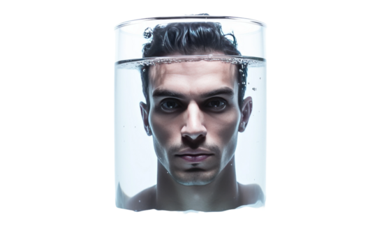 The Man Behind the Glass Reflection. On a White or Clear Surface PNG Transparent Background.