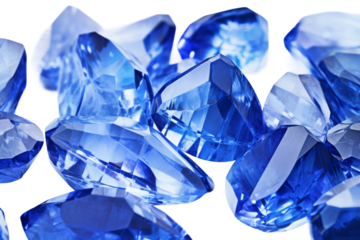 Gleaming Constellation of Blue Diamonds. On a White or Clear Surface PNG Transparent Background.