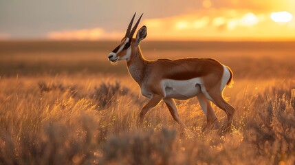 A solitary pronghorn antelope moving gracefully across the North American prairie,4k wallpaper