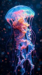 Illuminated Jellyfish Floating Gracefully in a Dark Ocean Waterscape
