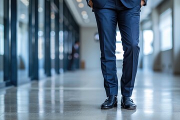 Fototapeta premium Male businessman in a suit. Feet in expensive shoes close-up. Theme of a successful career.