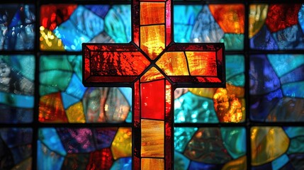 Stained glass window with cross