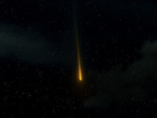 Fireball isolated on a dark background. Meteor trail in the starry sky. © Nazarii