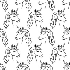 Cute Unicorn Hand Drawn Doodle Seamless Pattern