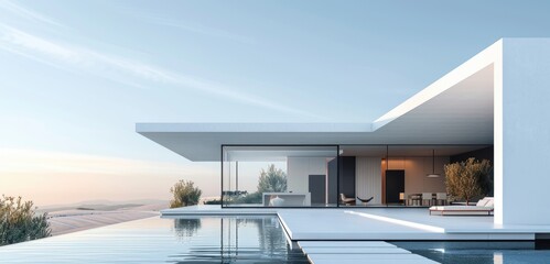 Large white building by waterfront