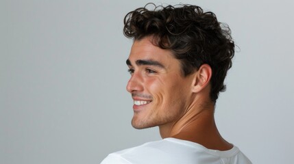 Obraz premium Curly-haired man in white shirt