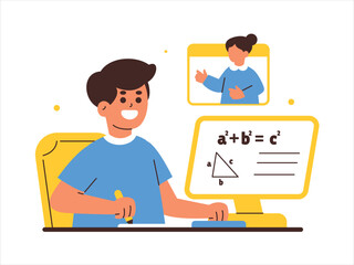 Young Student Engaged in Online Mathematics Class