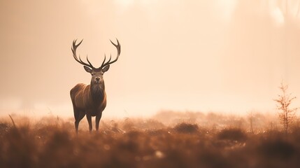 Red Deer (Cervus elaphus) stag during rutting season in autumn, UK.