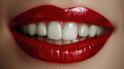 Obraz premium Close-up of womans mouth with red lipstick
