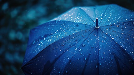 Person holding blue umbrella in rain