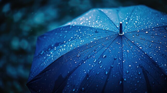 Person holding blue umbrella in rain