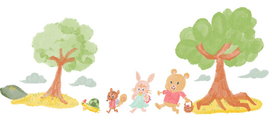 動物たちの行進_かめ、しまりす、うさご、くま