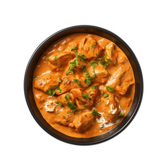 Creamy chicken tikka masala in a bowl, topped with herbs, epitomizing rich Indian flavors. Generative AI