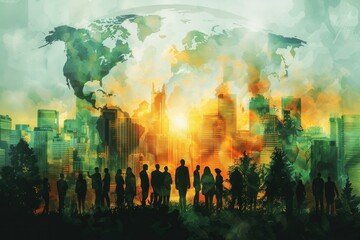 A group of people are standing on a hill overlooking a city