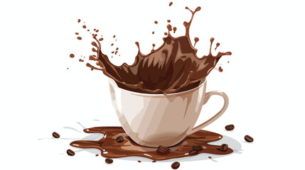 Cup of cocoa drink with splash on white background Vector