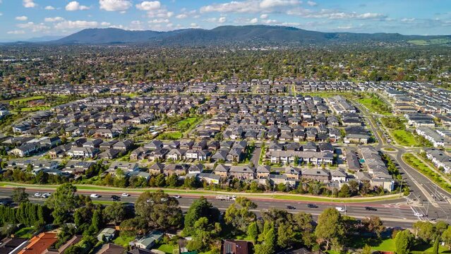 Aerial hyperlapse, dronelapse video of contemporary houses in Melbourne of Australia