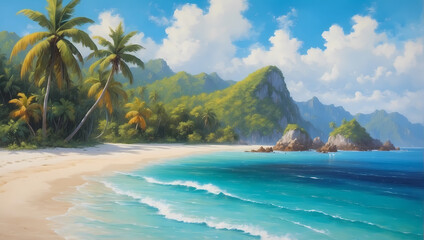 Obraz premium Artistic concept of painting a beautiful landscape of wild nature, with flowery meadows in the background. Tender and dreamy design, background illustration