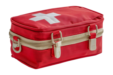 Red soft fabric first aid pouch, cut out - stock png.