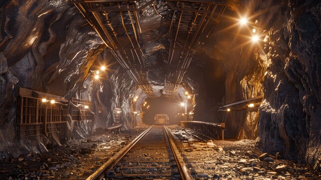 Gritty and Determined Underground Mining in a High Detail Realism Mineshaft Scene Highlighting the Extraction of Valuable Resources from the Earth
