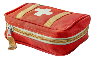 Red soft fabric first aid pouch, cut out - stock png.