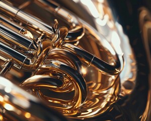 A close-up of the elegant curves and details of a French horn bell