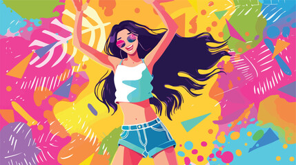 Cute dancing girl on color background Vector illustration