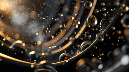 A close up of a gold and black swirl of water droplets