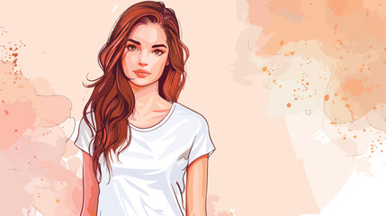 Cute girl in t-shirt on light background Vector illustration