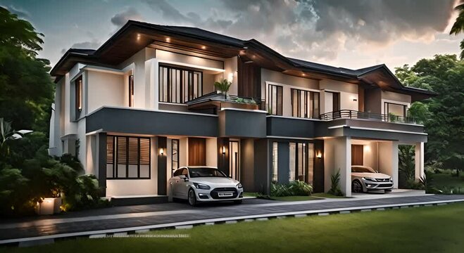front view of a luxury house design with an open yard