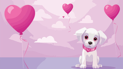 Cute Labrador dog with balloon on lilac background. Vector
