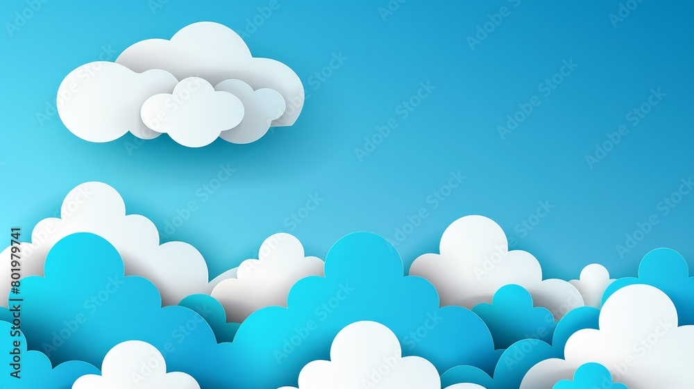 Wall mural   A blue-and-white background featuring heart-shaped clouds and a heart-form cloud