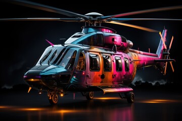 RGB lightning neon Helicopter dark mode glowing