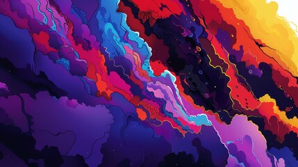   A multicolored abstract background with white elements and a white backdrop featuring red, yellow, purple, and blue designs