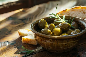 Green Olives with Olive Oil and Rosemary