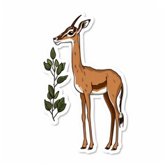   A sticker of an antelope beside a plant, its back end adorned with leaves