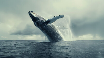Fototapeta premium Graceful Majesty: A Humpback Whale Soaring Above the Ocean's Surface