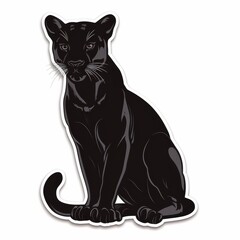   A sticker of a black cat against a white background, outlined in black