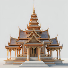 Obraz premium A large, ornate building with gold accents and a steeple. The building is surrounded by smaller structures, and the overall impression is of a grand, majestic structure. Generative AI